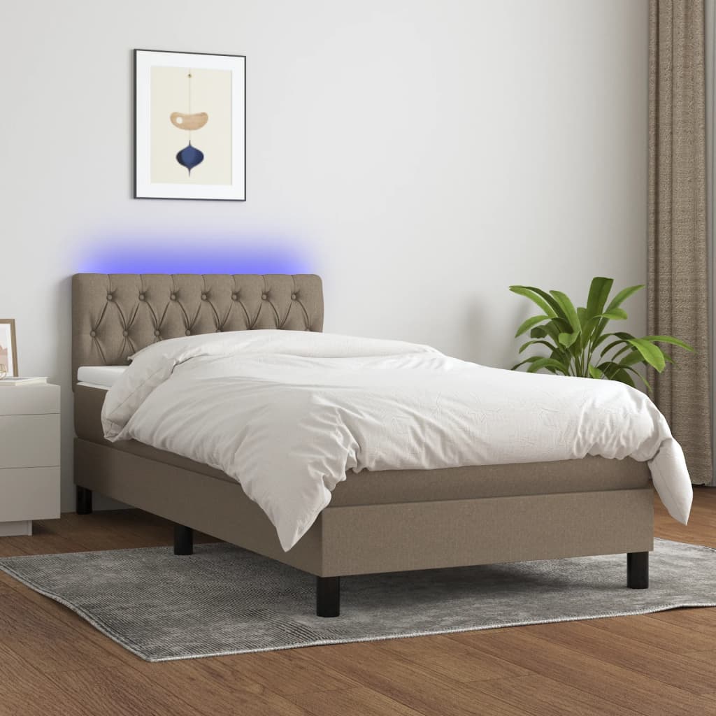 kontinentalseng med LED-lys 100x200 cm stof gråbrun