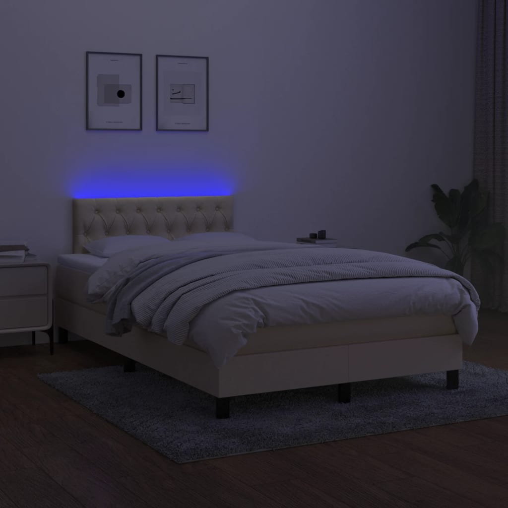 kontinentalseng med LED-lys 120x200 cm stof cremefarvet
