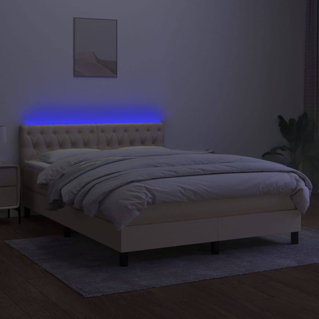 kontinentalseng med LED-lys 140x190 cm stof cremefarvet