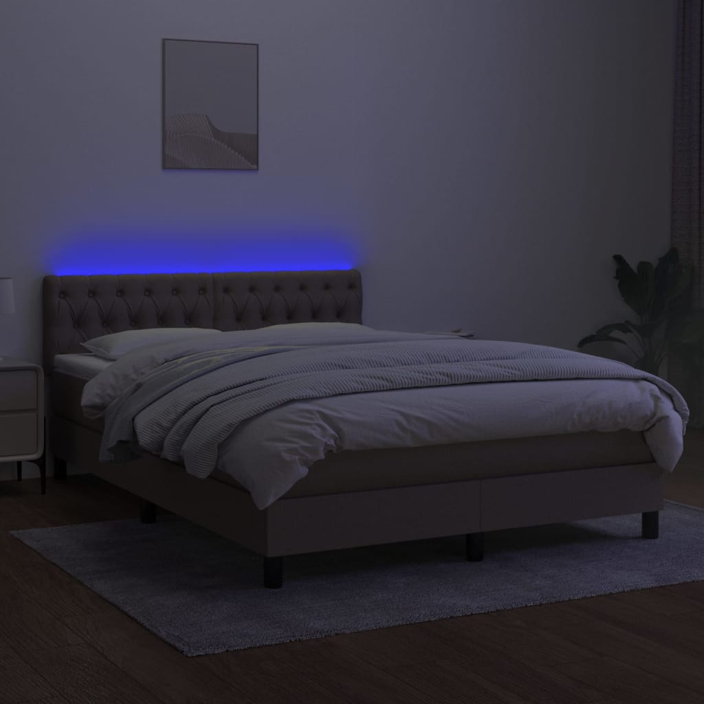 kontinentalseng med LED-lys 140x200 cm stof gråbrun
