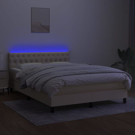 kontinentalseng med LED-lys 140x200 cm stof cremefarvet