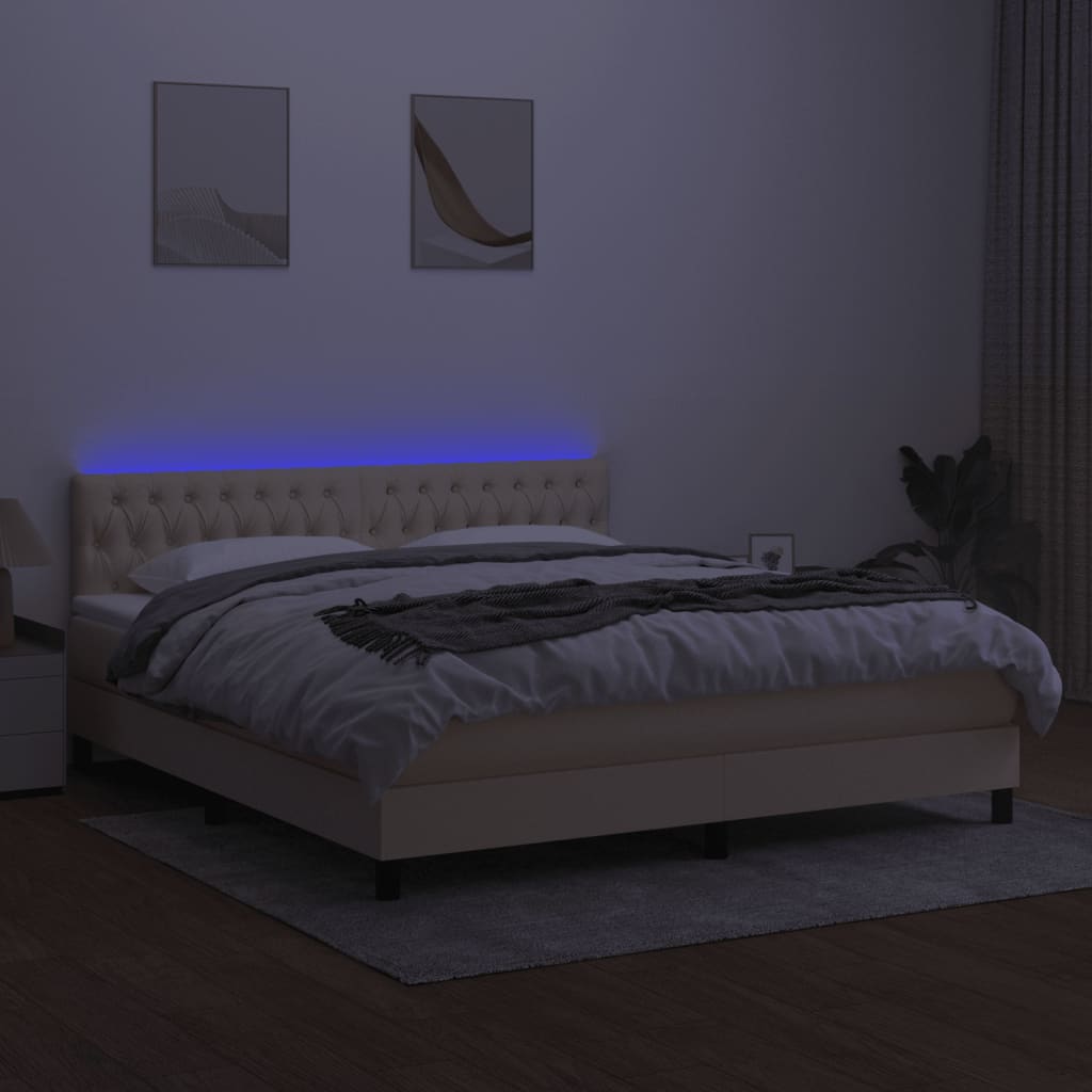 kontinentalseng med LED-lys 160x200 cm stof cremefarvet