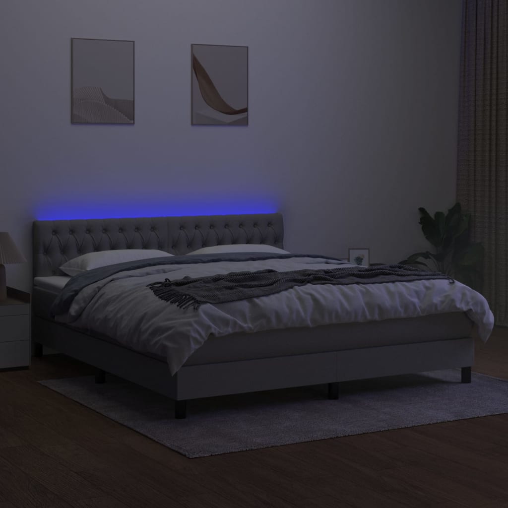 kontinentalseng med LED-lys 180x200 cm stof lysegrå