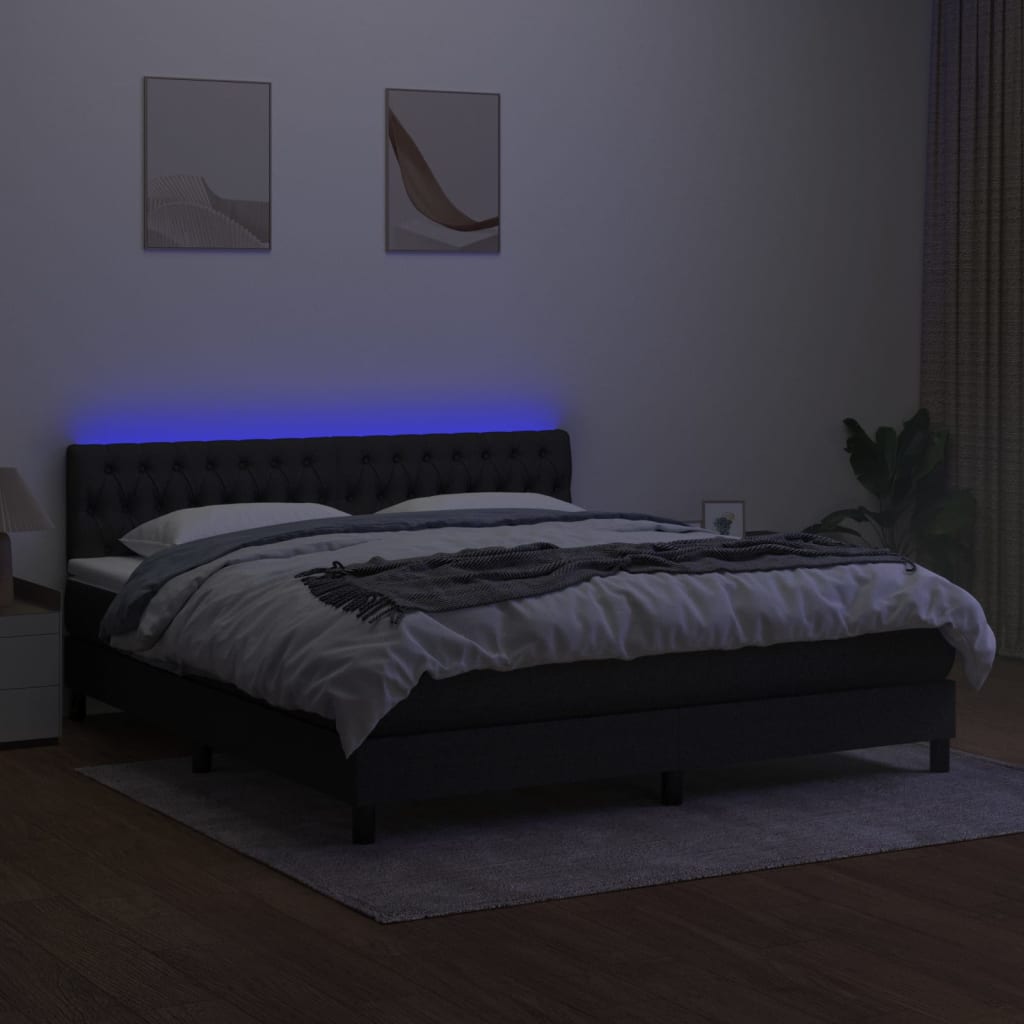 kontinentalseng med LED-lys 180x200 cm stof sort