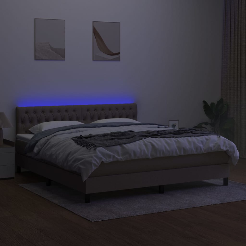 kontinentalseng med LED-lys 180x200 cm stof gråbrun