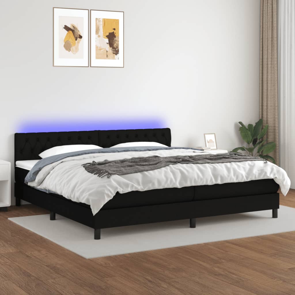 kontinentalseng med LED-lys 200x200 cm stof sort