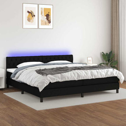 kontinentalseng med LED-lys 200x200 cm stof sort