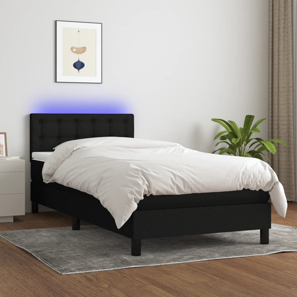 kontinentalseng med LED-lys 80x200 cm stof sort