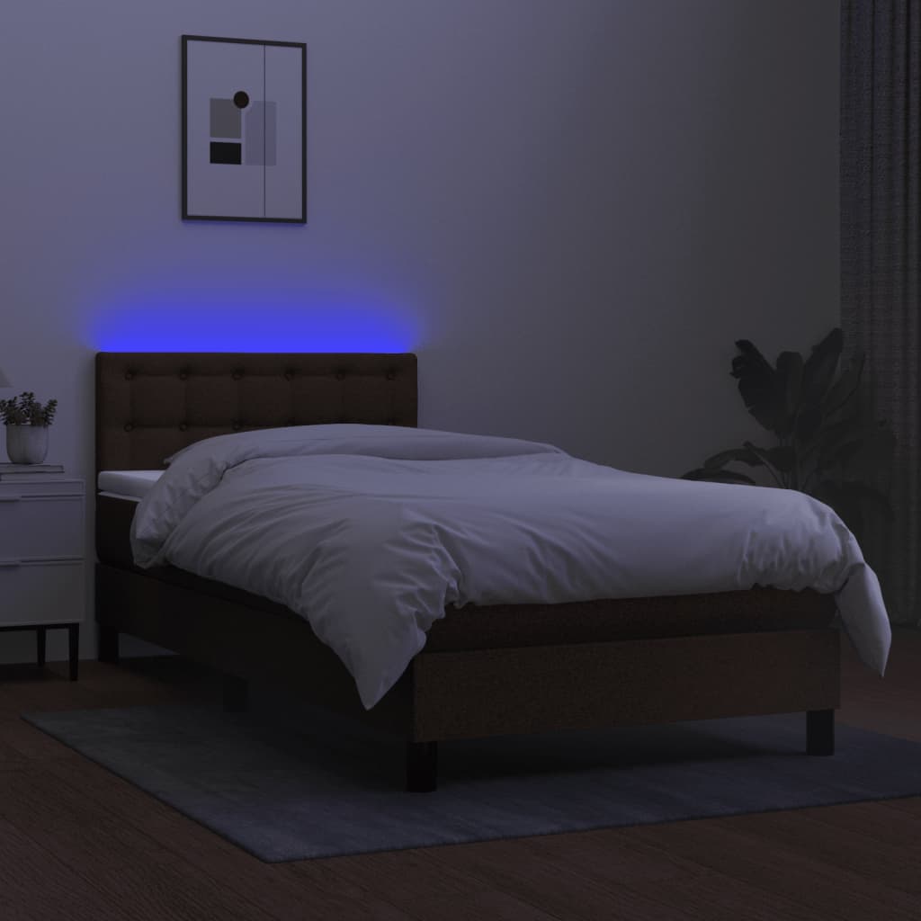 kontinentalseng med LED-lys 80x200 cm stof mørkebrun