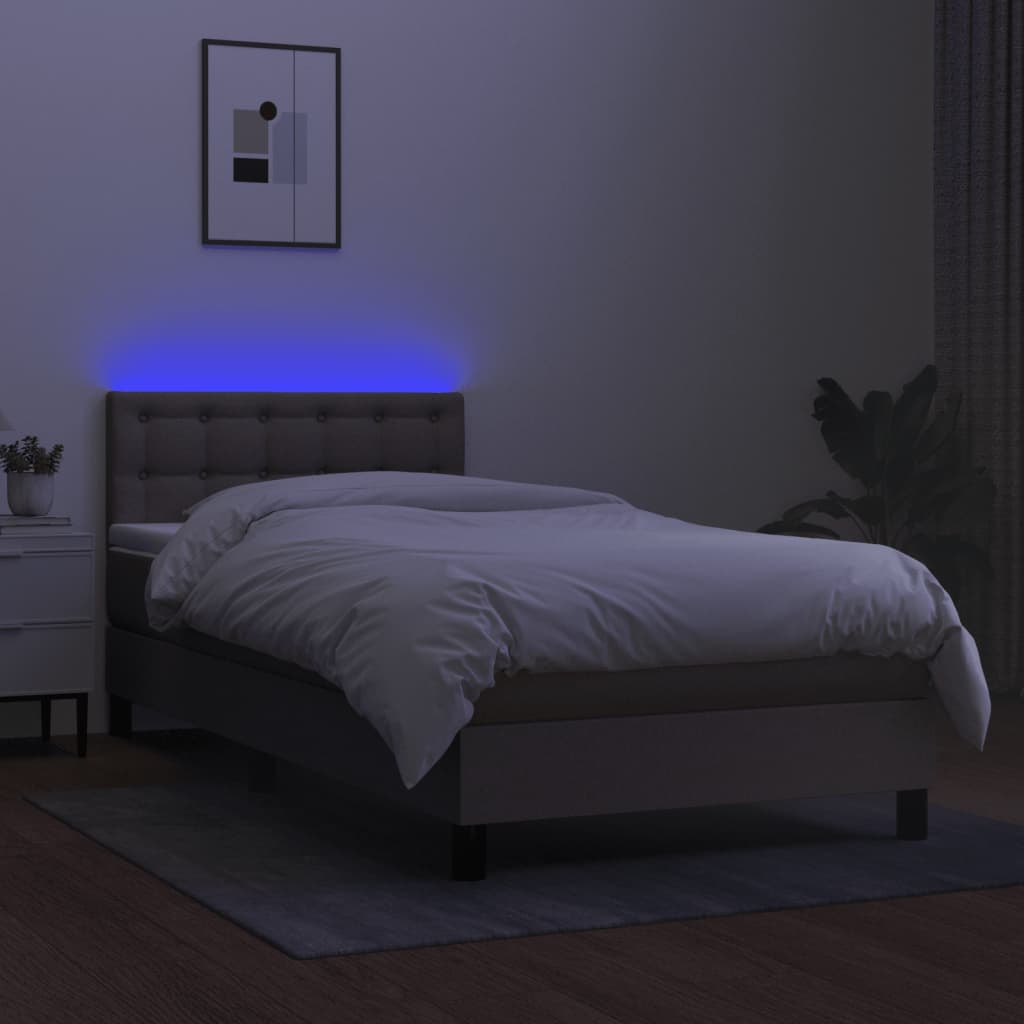 kontinentalseng med LED-lys 80x200 cm stof gråbrun