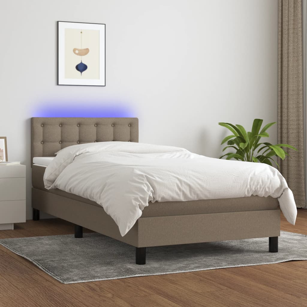 kontinentalseng med LED-lys 80x200 cm stof gråbrun