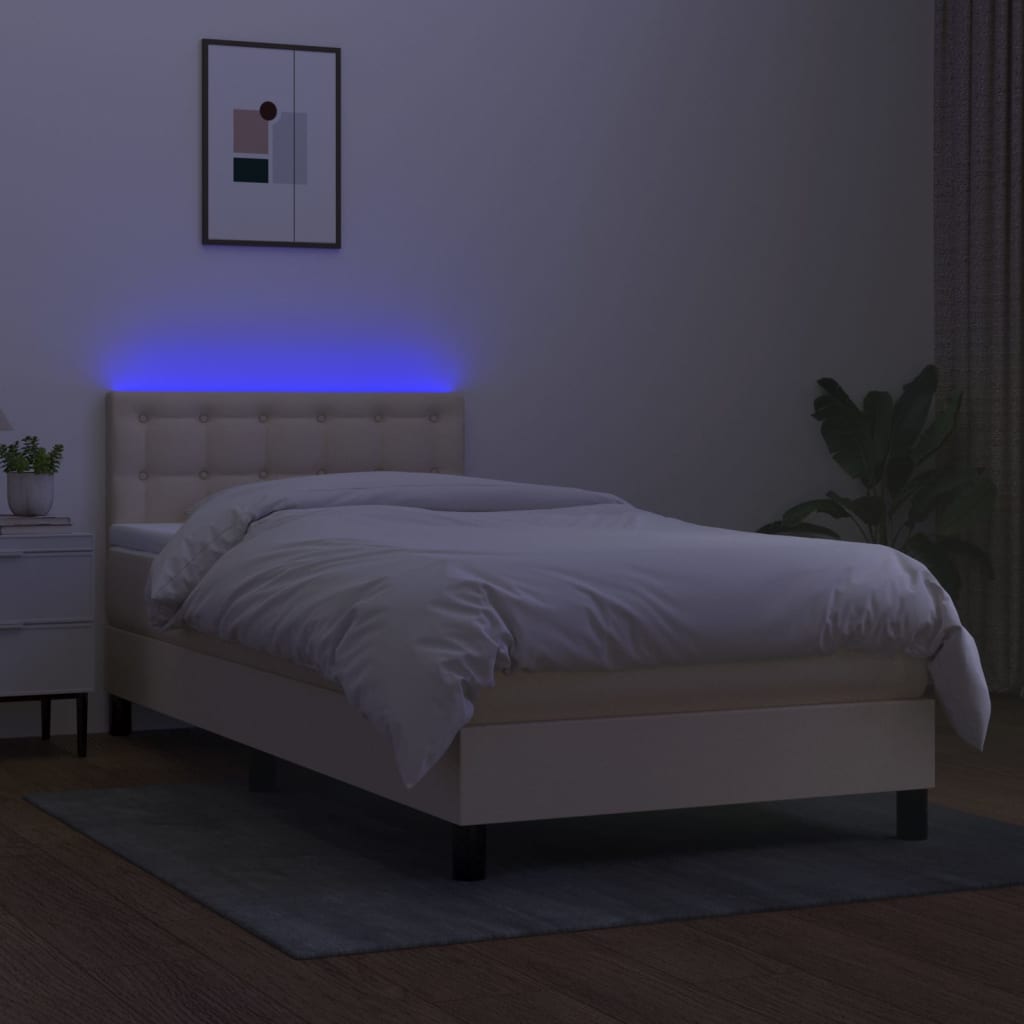 kontinentalseng med LED-lys 80x200 cm stof cremefarvet