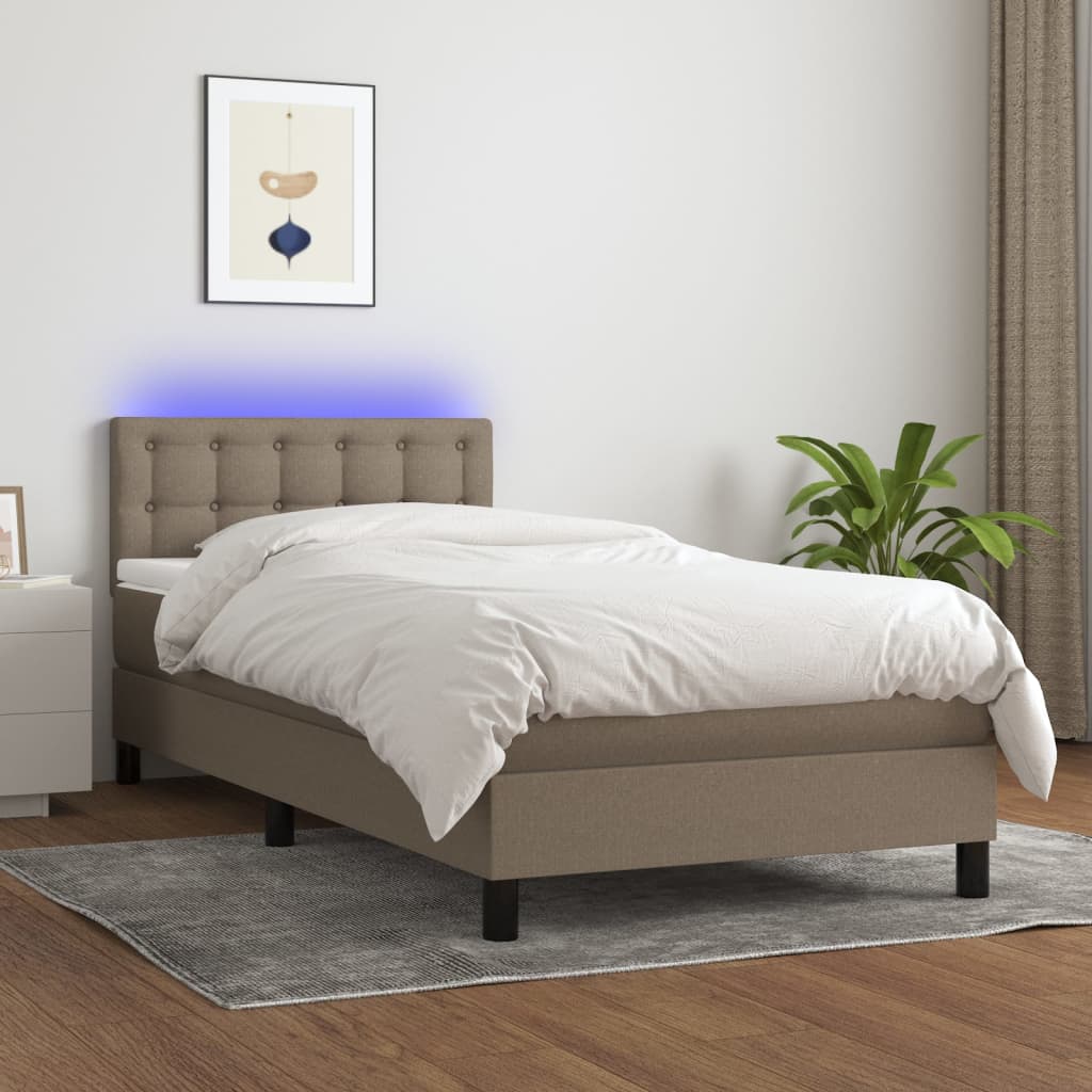 kontinentalseng med LED-lys 90x190 cm stof gråbrun