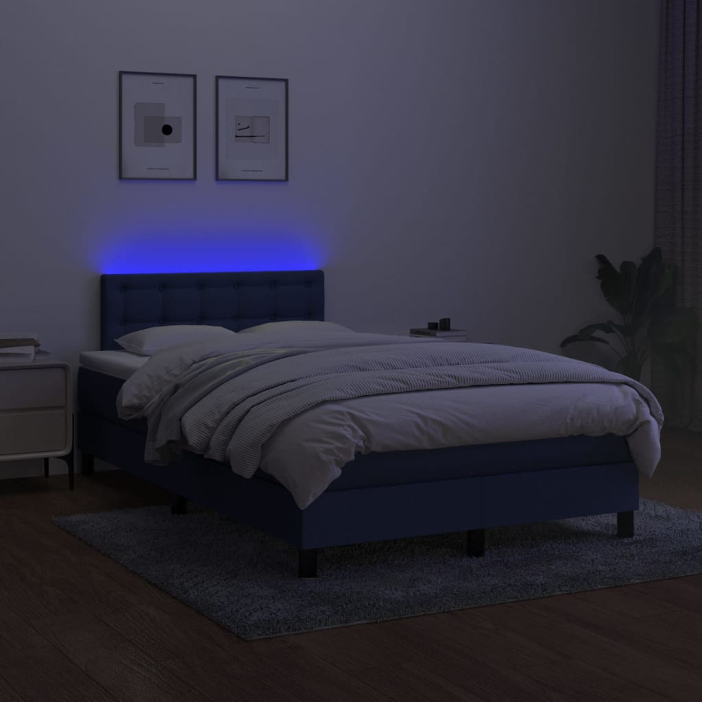 kontinentalseng med LED-lys 120x200 cm stof blå