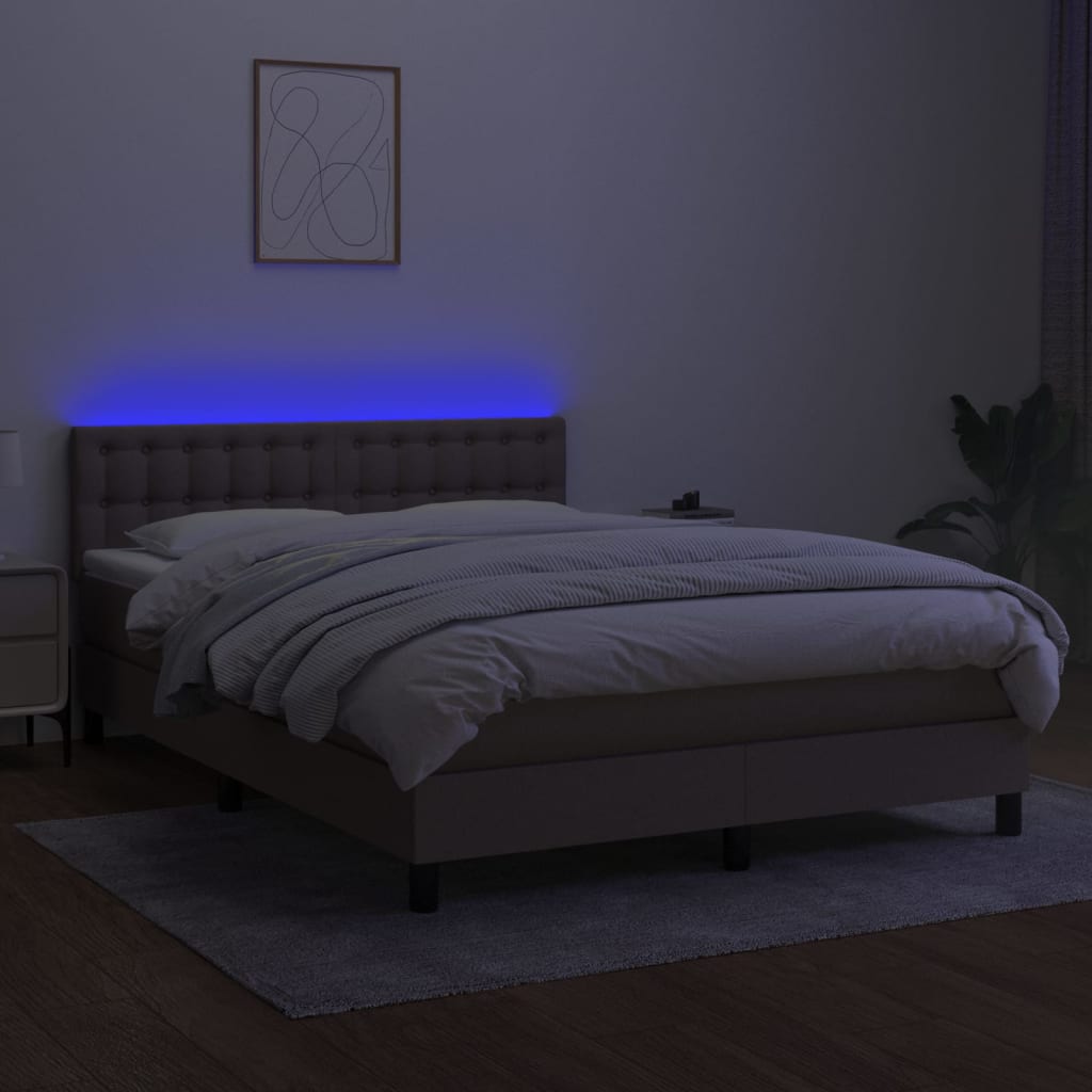 kontinentalseng med LED-lys 140x190 cm stof gråbrun