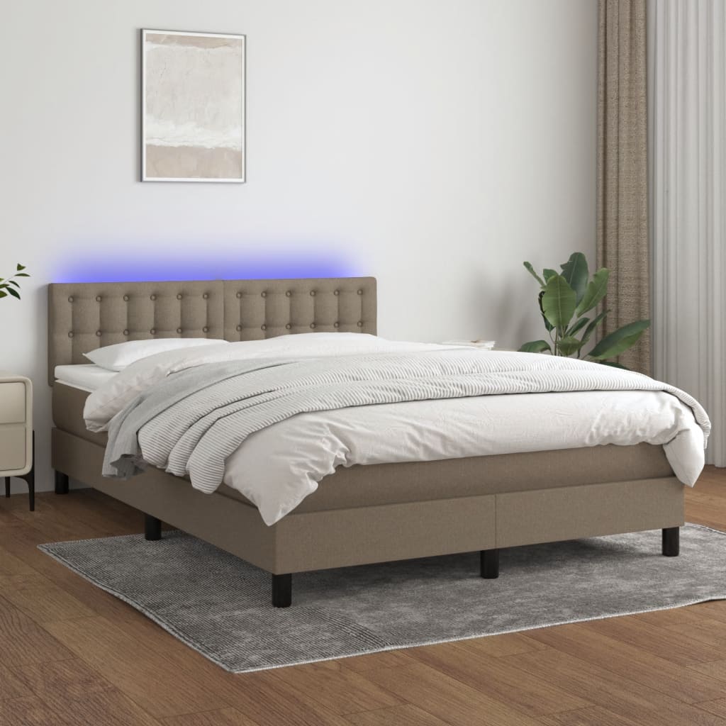kontinentalseng med LED-lys 140x190 cm stof gråbrun