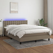 kontinentalseng med LED-lys 140x190 cm stof gråbrun