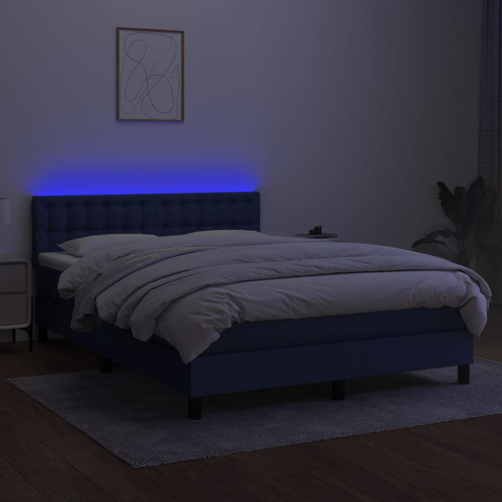 kontinentalseng med LED-lys 140x190 cm stof blå