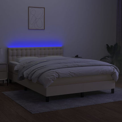 kontinentalseng med LED-lys 140x200 cm stof cremefarvet