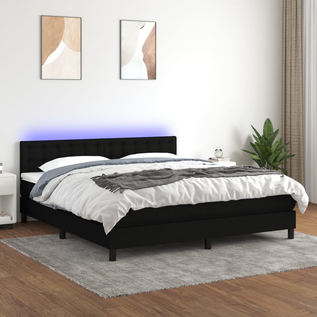 kontinentalseng med LED-lys 160x200 cm stof sort