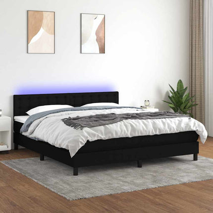 kontinentalseng med LED-lys 180x200 cm stof sort