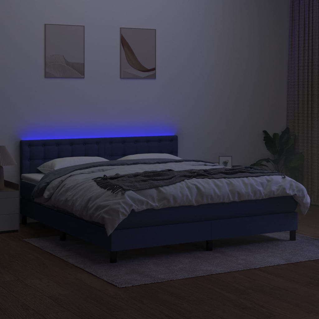 kontinentalseng med LED-lys 180x200 cm stof blå