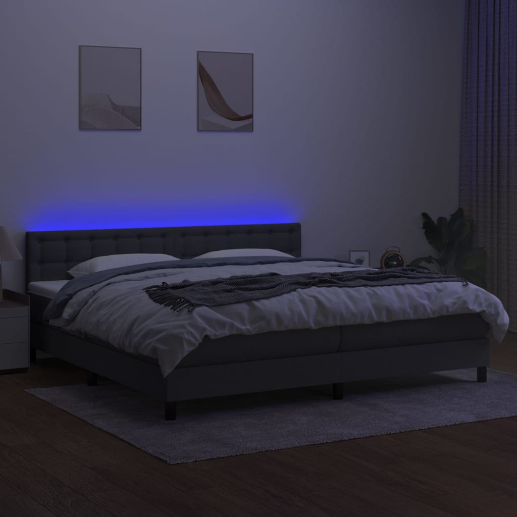 kontinentalseng med LED-lys 200x200 cm stof mørkegrå