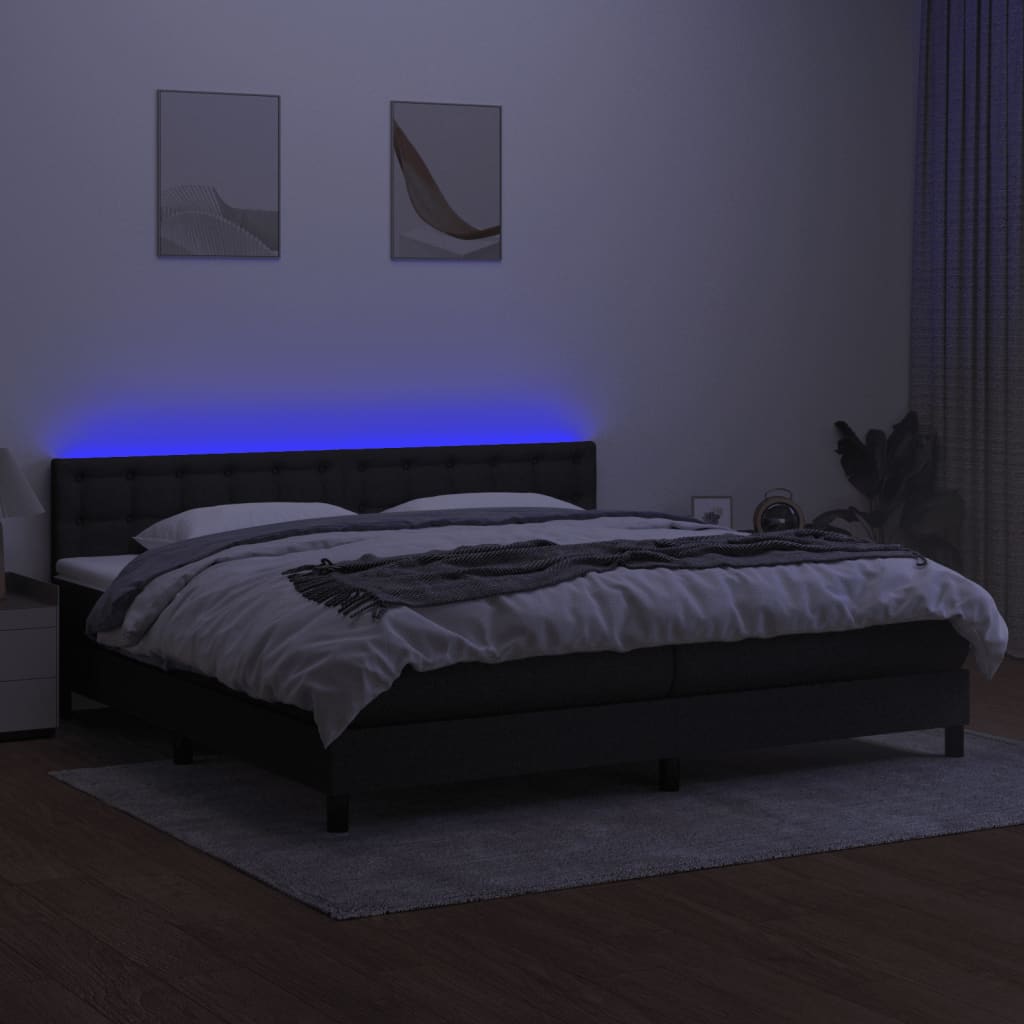 kontinentalseng med LED-lys 200x200 cm stof sort