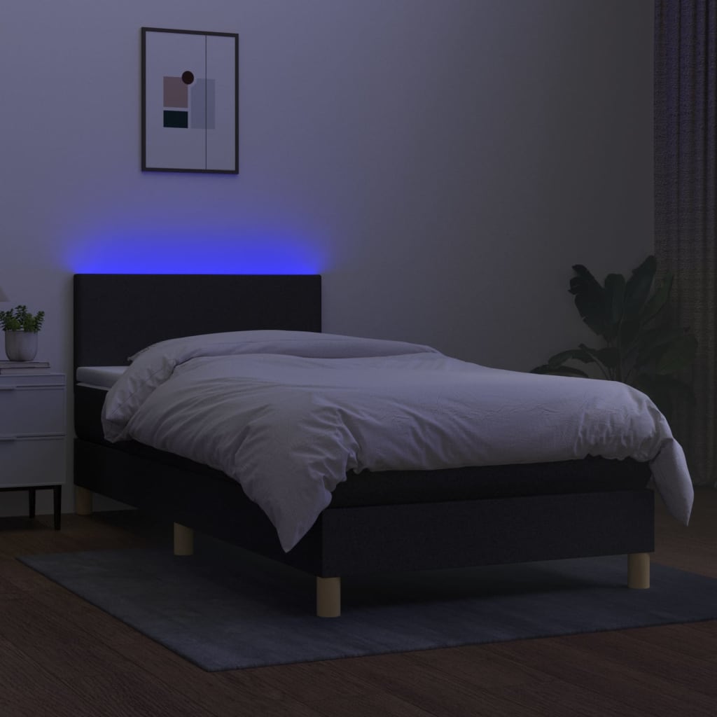 kontinentalseng med LED-lys 80x200 cm stof sort