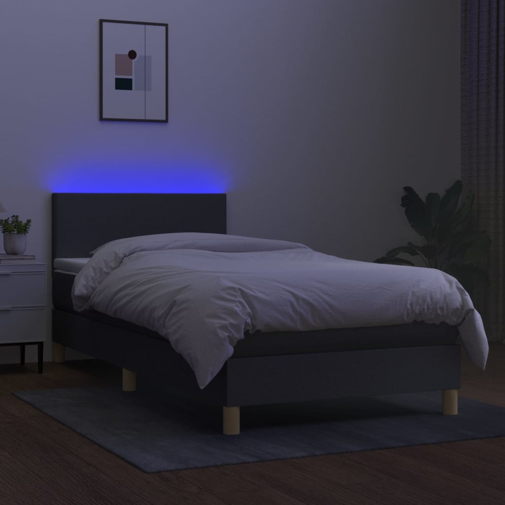 kontinentalseng med LED-lys 80x200 cm stof mørkebrun