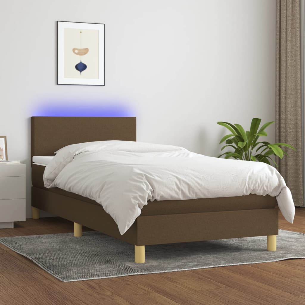 kontinentalseng med LED-lys 80x200 cm stof mørkebrun