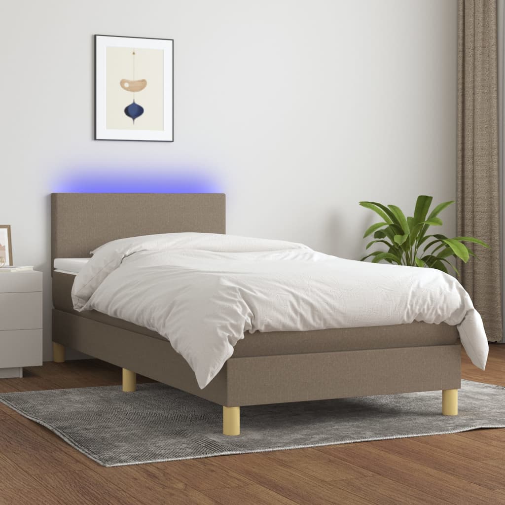 kontinentalseng med LED-lys 90x190 cm stof gråbrun