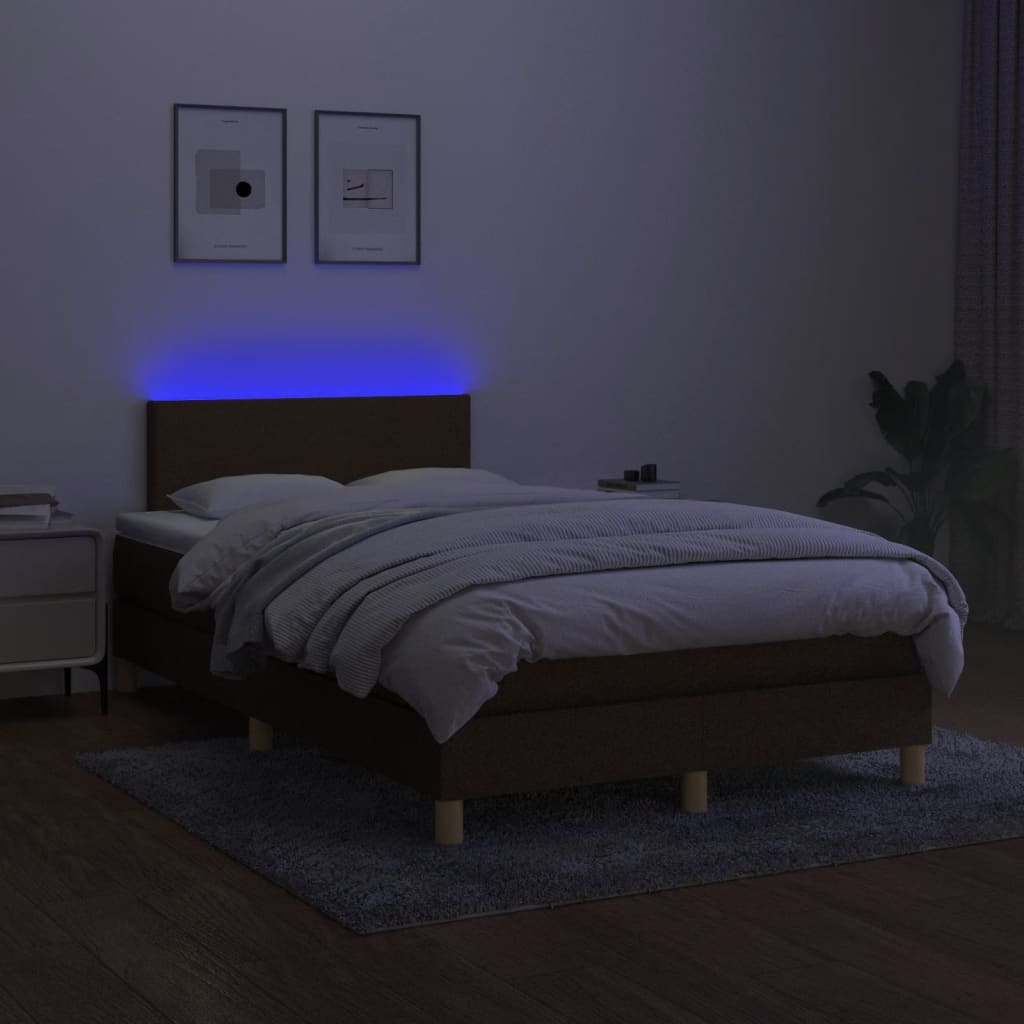 kontinentalseng med LED-lys 120x200 cm stof mørkebrun
