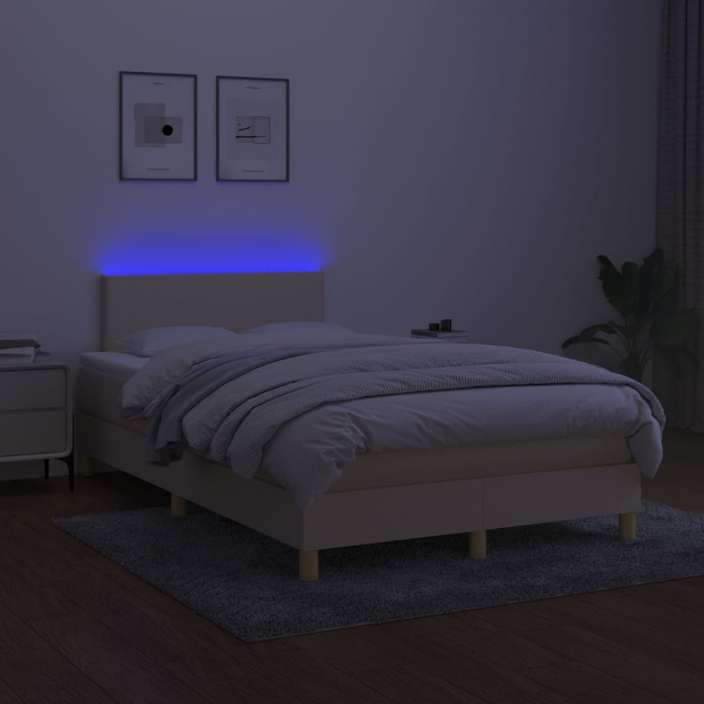 kontinentalseng med LED-lys 120x200 cm stof cremefarvet
