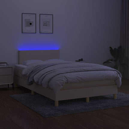 kontinentalseng med LED-lys 120x200 cm stof cremefarvet
