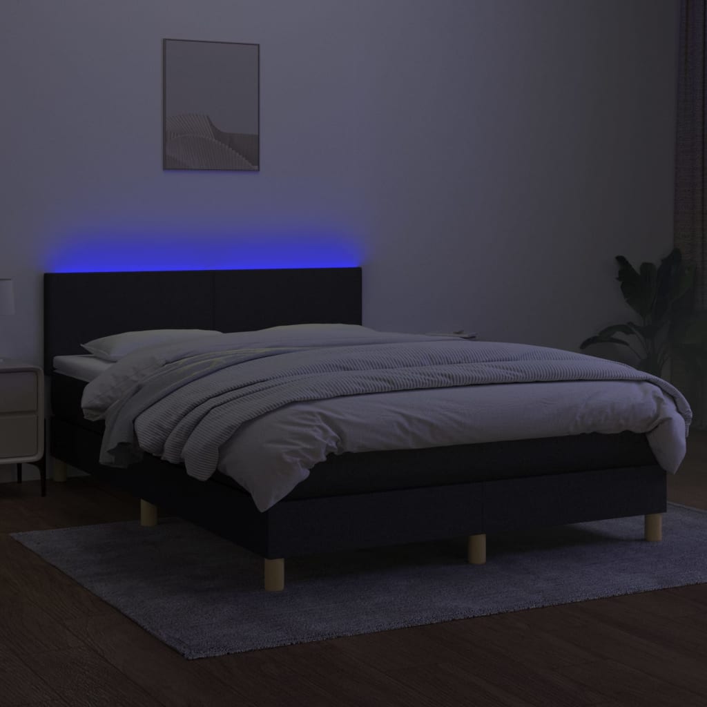 kontinentalseng med LED-lys 140x190 cm stof sort