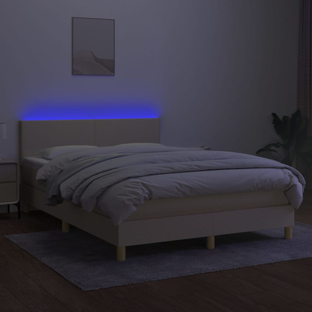 kontinentalseng med LED-lys 140x190 cm stof cremefarvet