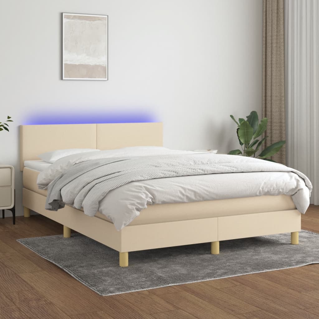 kontinentalseng med LED-lys 140x190 cm stof cremefarvet