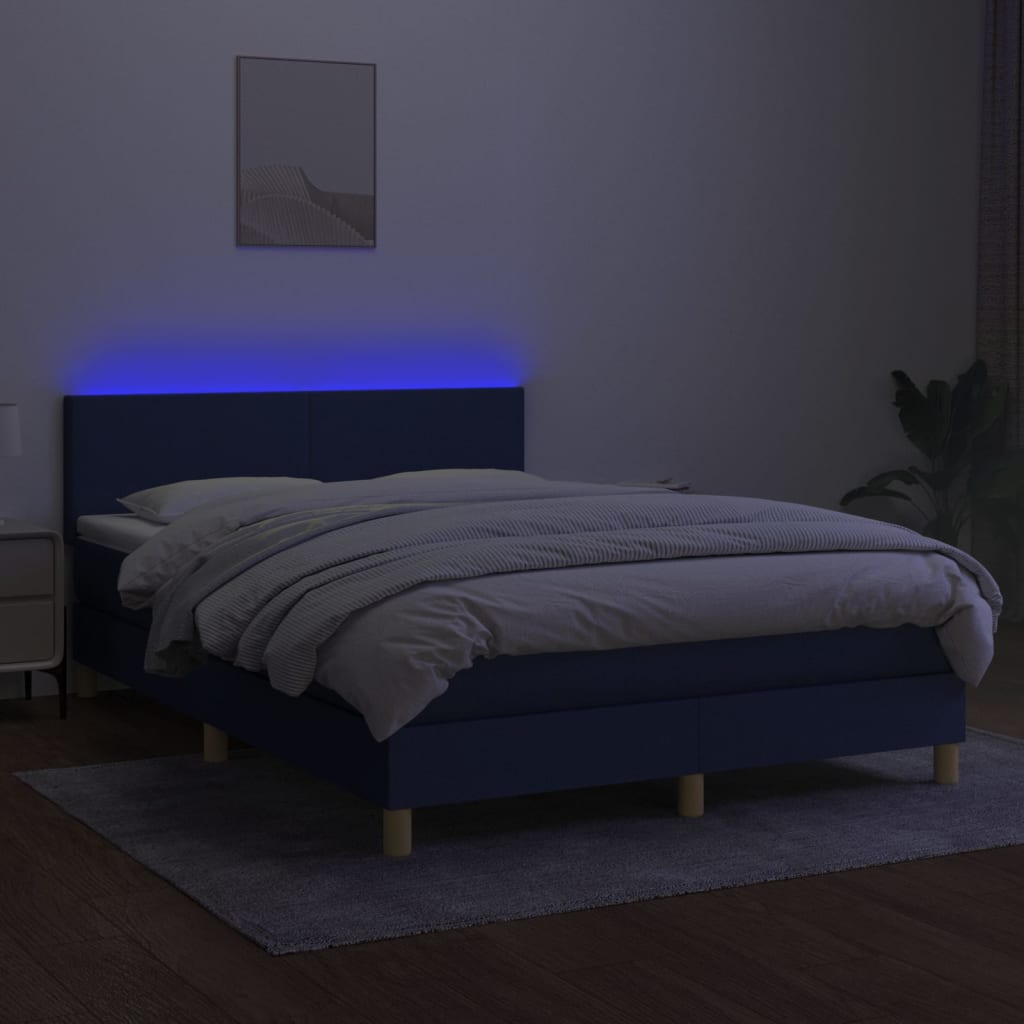 kontinentalseng med LED-lys 140x190 cm stof blå