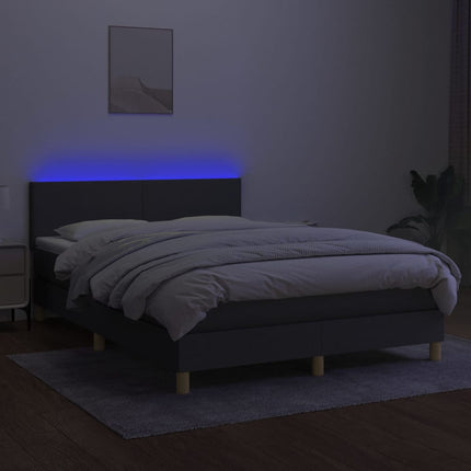 kontinentalseng med LED-lys 140x200 cm stof mørkegrå