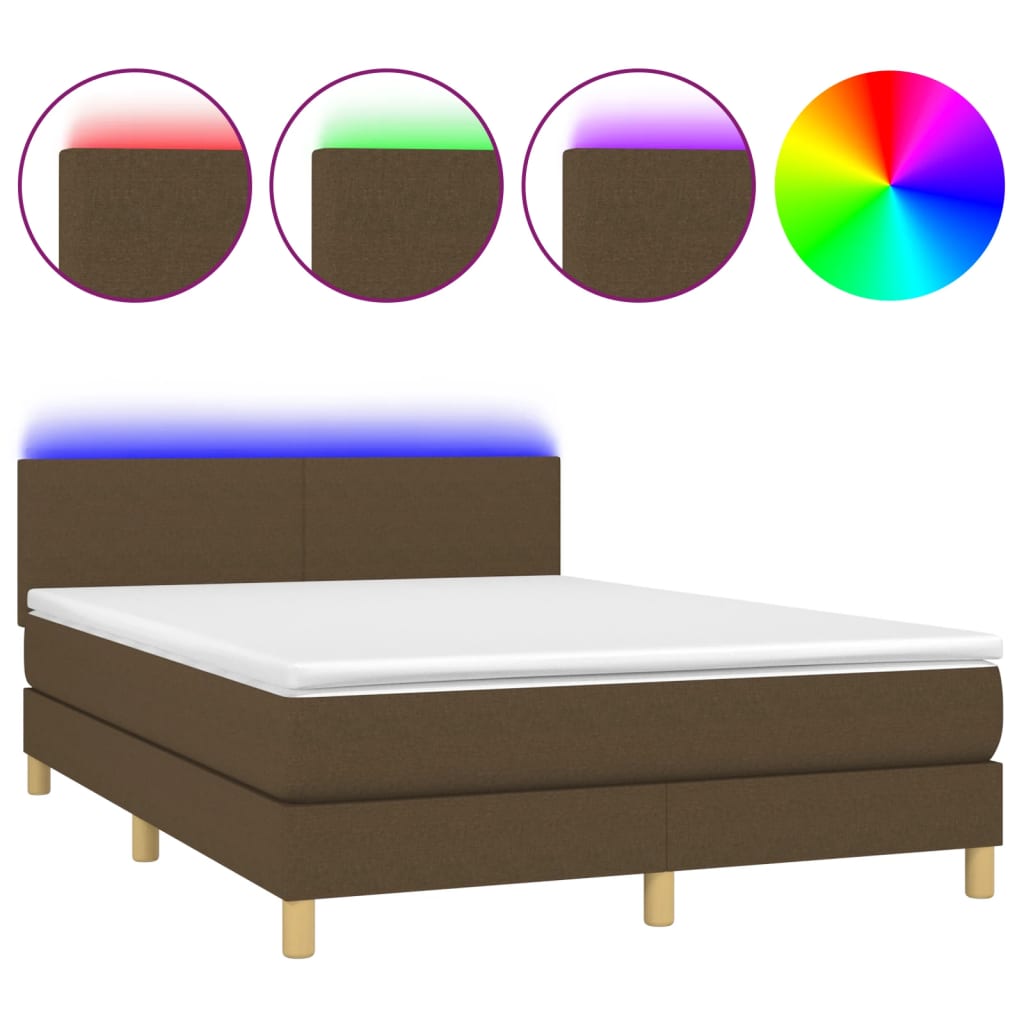 kontinentalseng med LED-lys 140x200 cm stof mørkebrun
