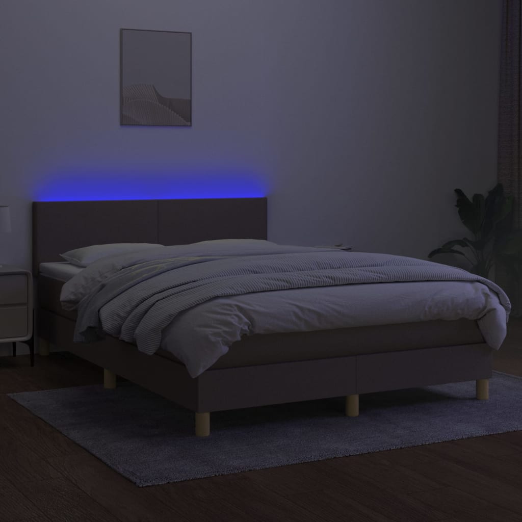 kontinentalseng med LED-lys 140x200 cm stof gråbrun