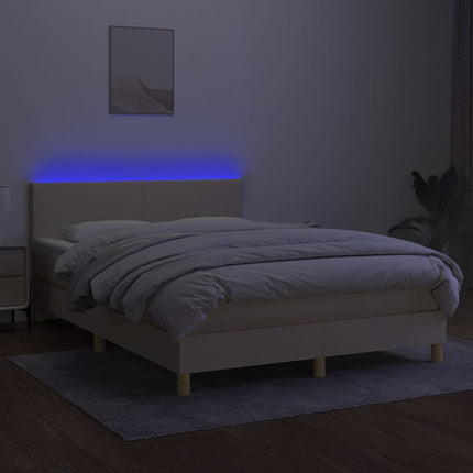 kontinentalseng med LED-lys 140x200 cm stof cremefarvet