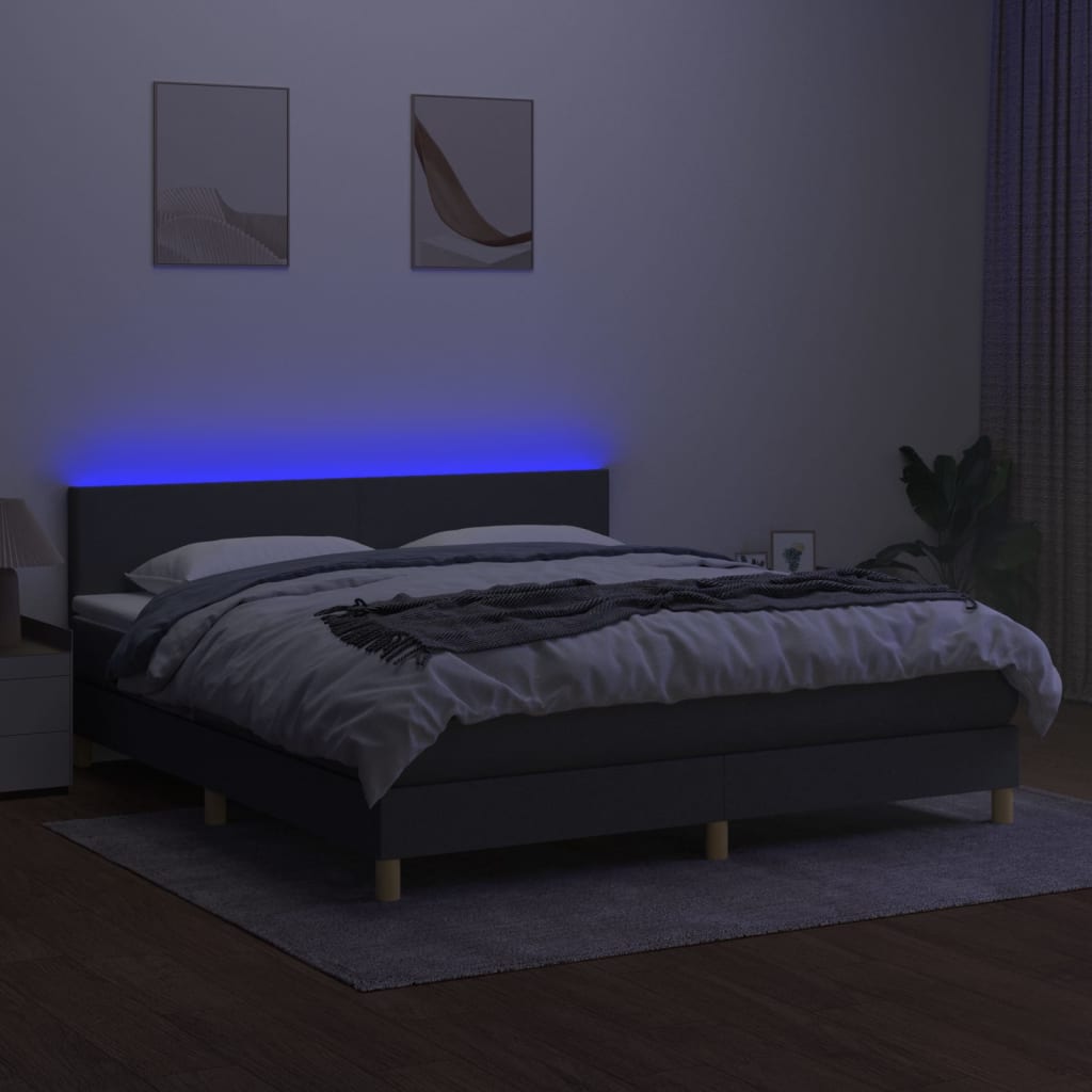 kontinentalseng med LED-lys 160x200 cm stof mørkegrå