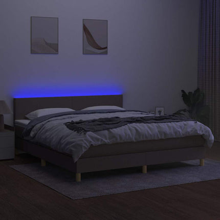 kontinentalseng med LED-lys 160x200 cm stof gråbrun