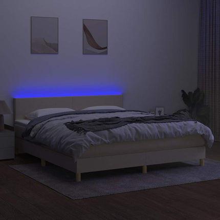 kontinentalseng med LED-lys 160x200 cm stof cremefarvet