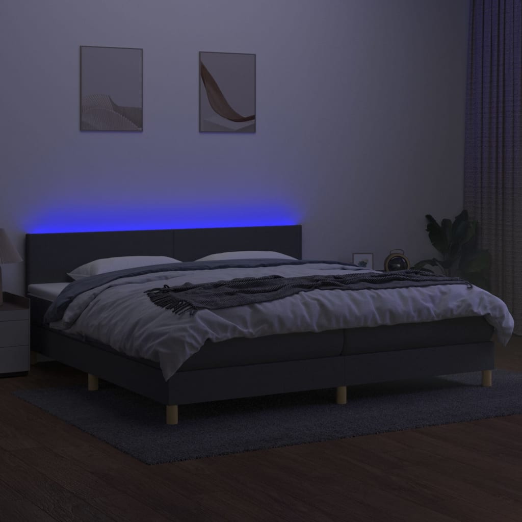 kontinentalseng med LED-lys 200x200 cm stof mørkegrå