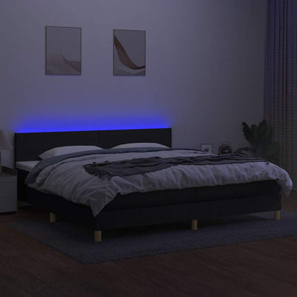 kontinentalseng med LED-lys 200x200 cm stof sort