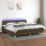 kontinentalseng med LED-lys 200x200 cm stof mørkebrun