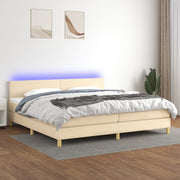kontinentalseng med LED-lys 200x200 cm stof cremefarvet
